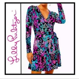 Lilly Pulitzer XL Misha ONYX TWILIGHT CORAL Long Sleeve Wrap Romper